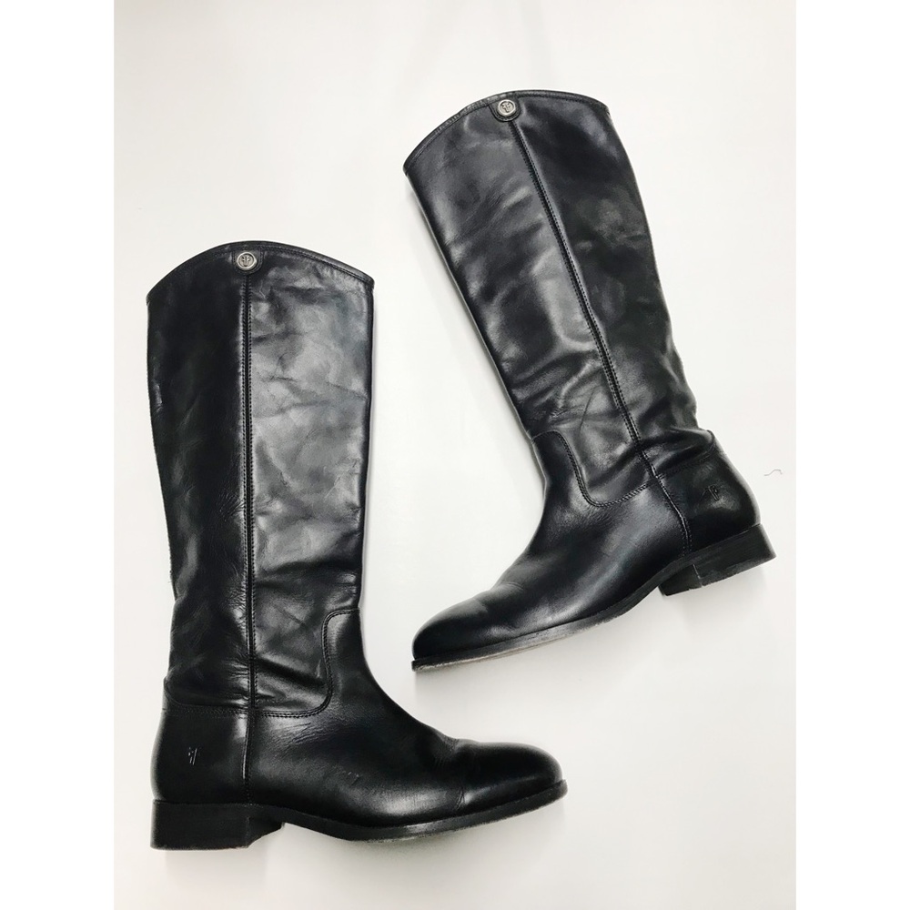 Frye Tall Riding Boots Womens Size 10 B Black Leather Pull On Equestrian Button